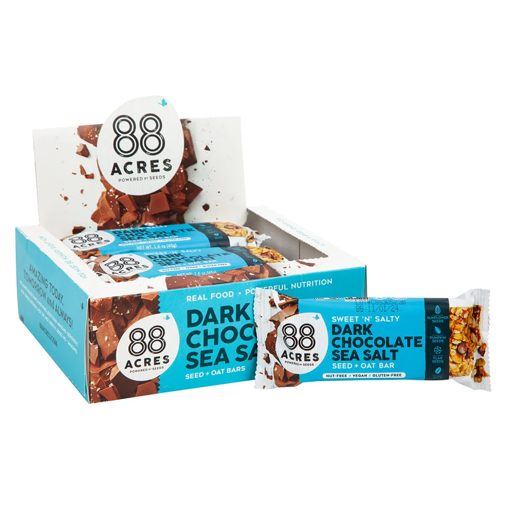 88 Acres Dark Chocolate Sea Salt Seed and Oat Bars - 9ct