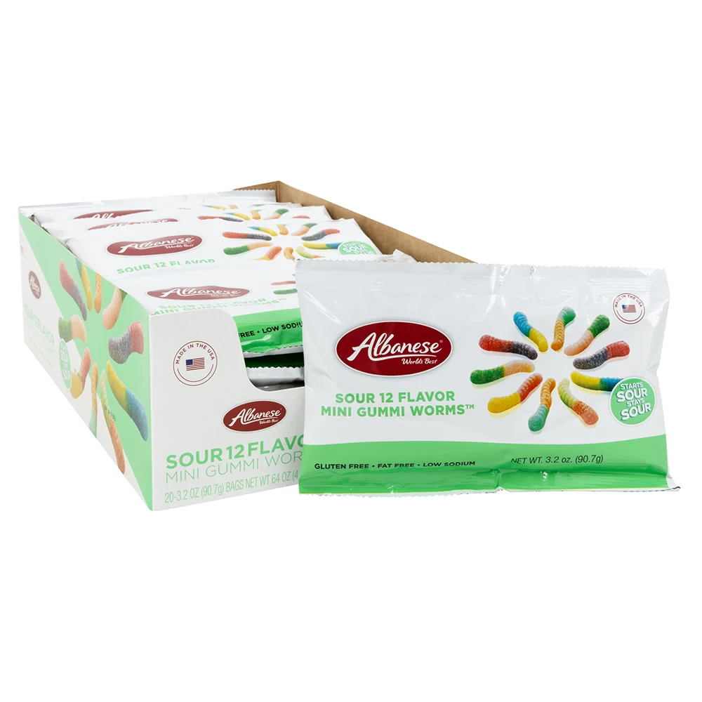 Albanese 12 Flavor Sour Mini Gummi Worms Bags - 20ct