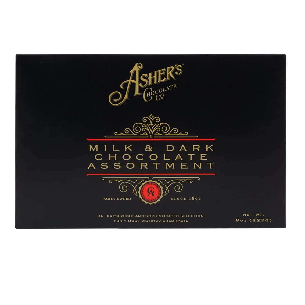 Asher’s Milk & Dark Chocolate Assortment 8oz Gift Boxes - 12ct