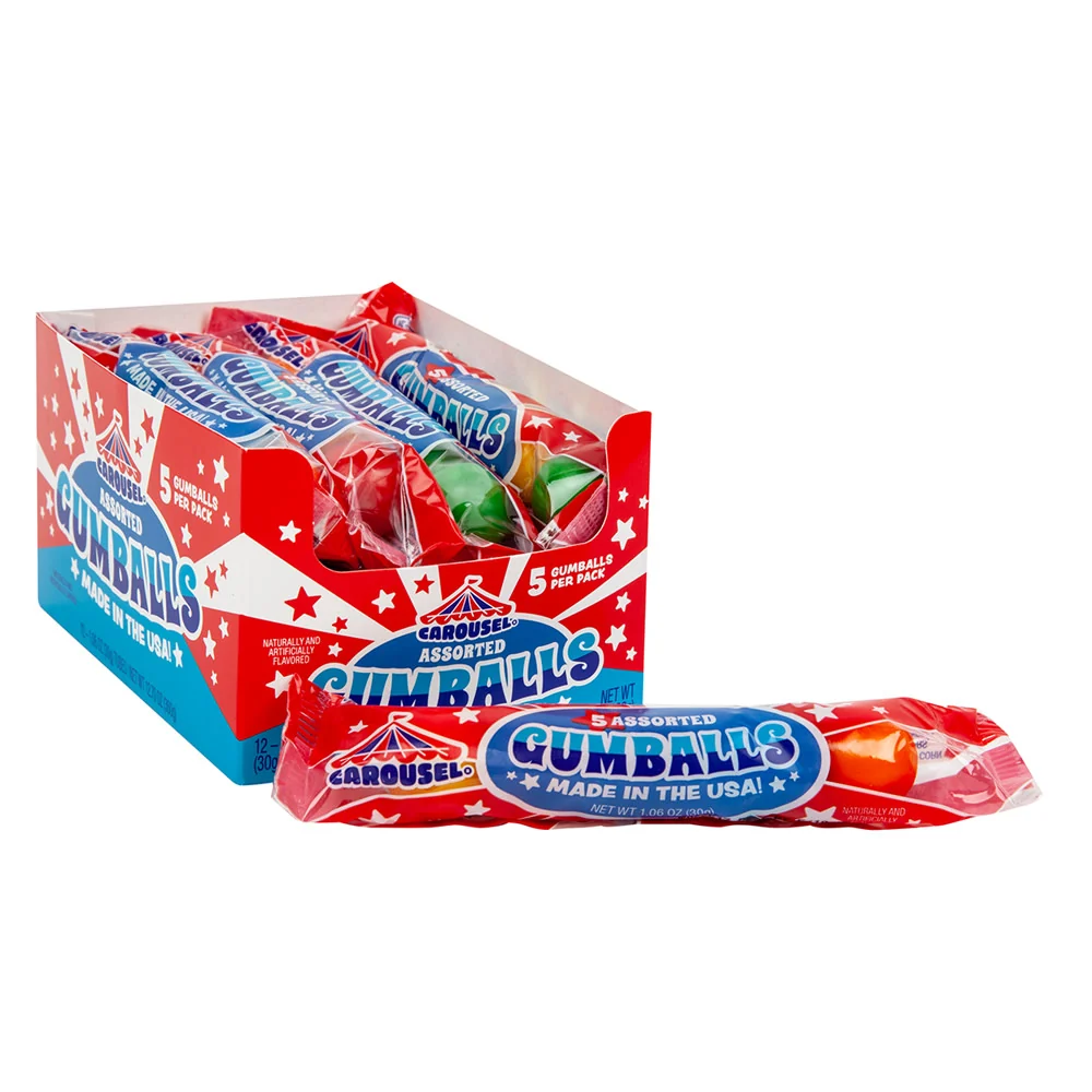 Carousel Assorted Gumballs 5 Piece Tubes - 12ct