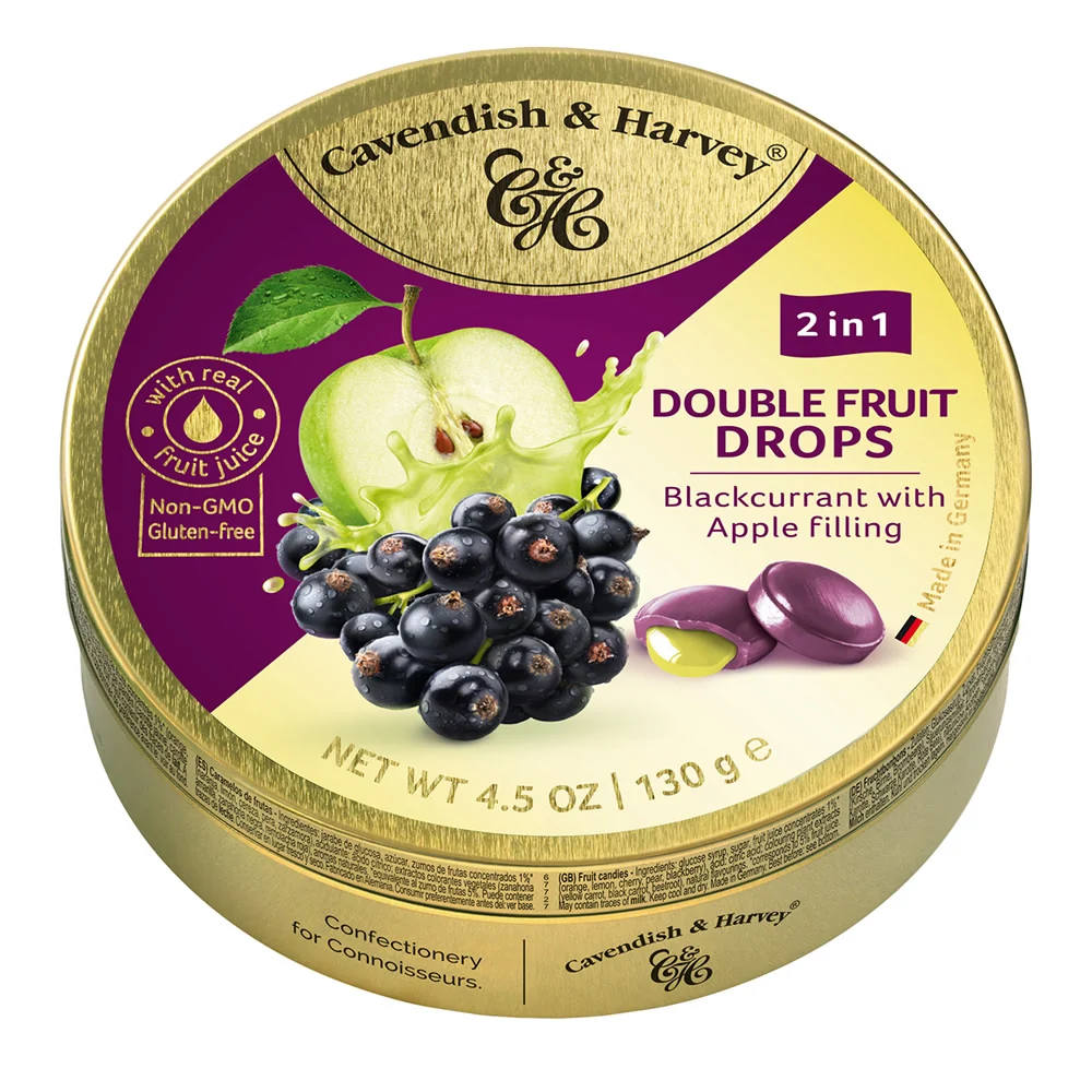 Cavendish & Harvey Blackcurrant with Apple Filling Double Fruit Drops Tins - 11ct