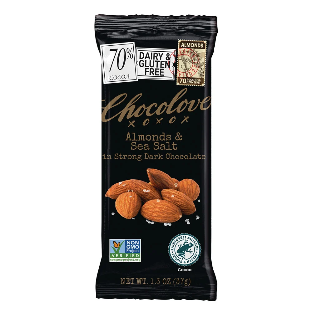 Chocolove Almonds & Sea Salt in Strong Dark Chocolate Bars - 12ct