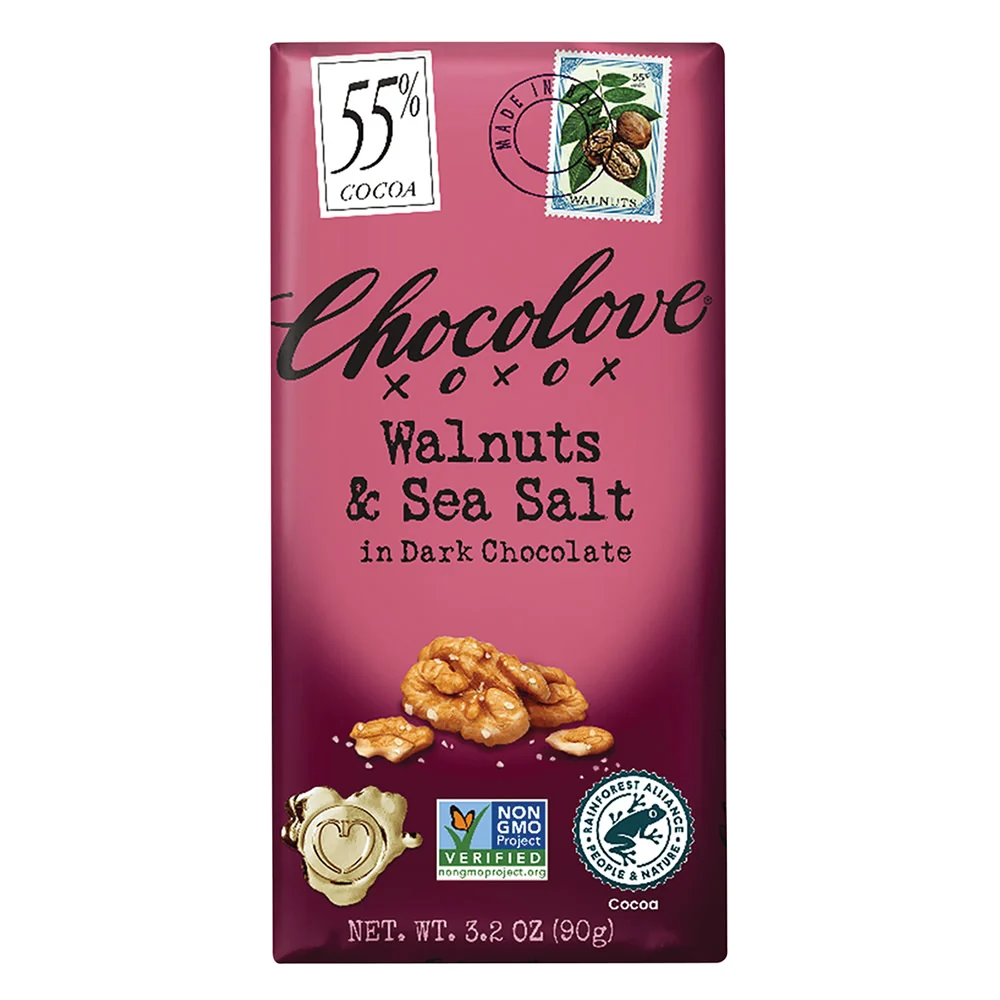 Chocolove Walnuts & Sea Salt Dark Chocolate Bars - 12ct