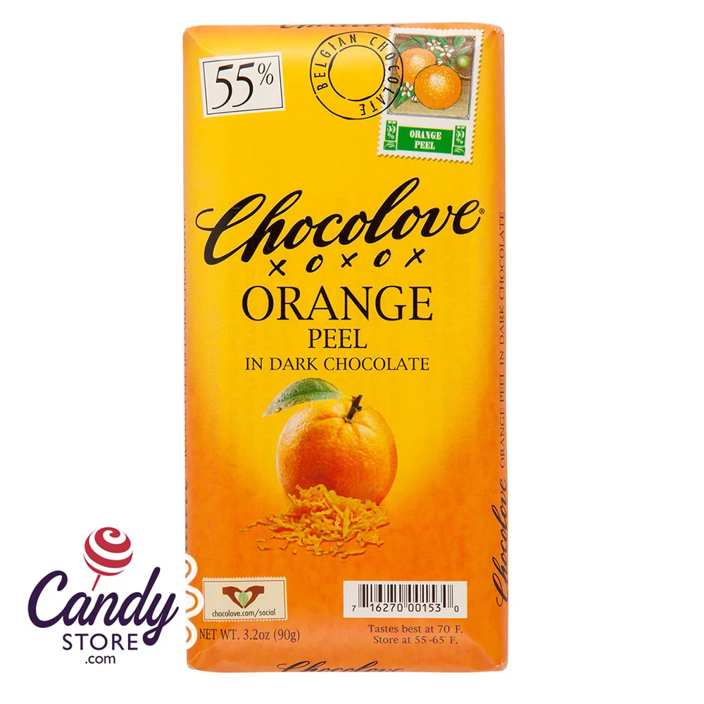 Chocolove Xoxo Orange Peel Dark Chocolate Bars - 12ct