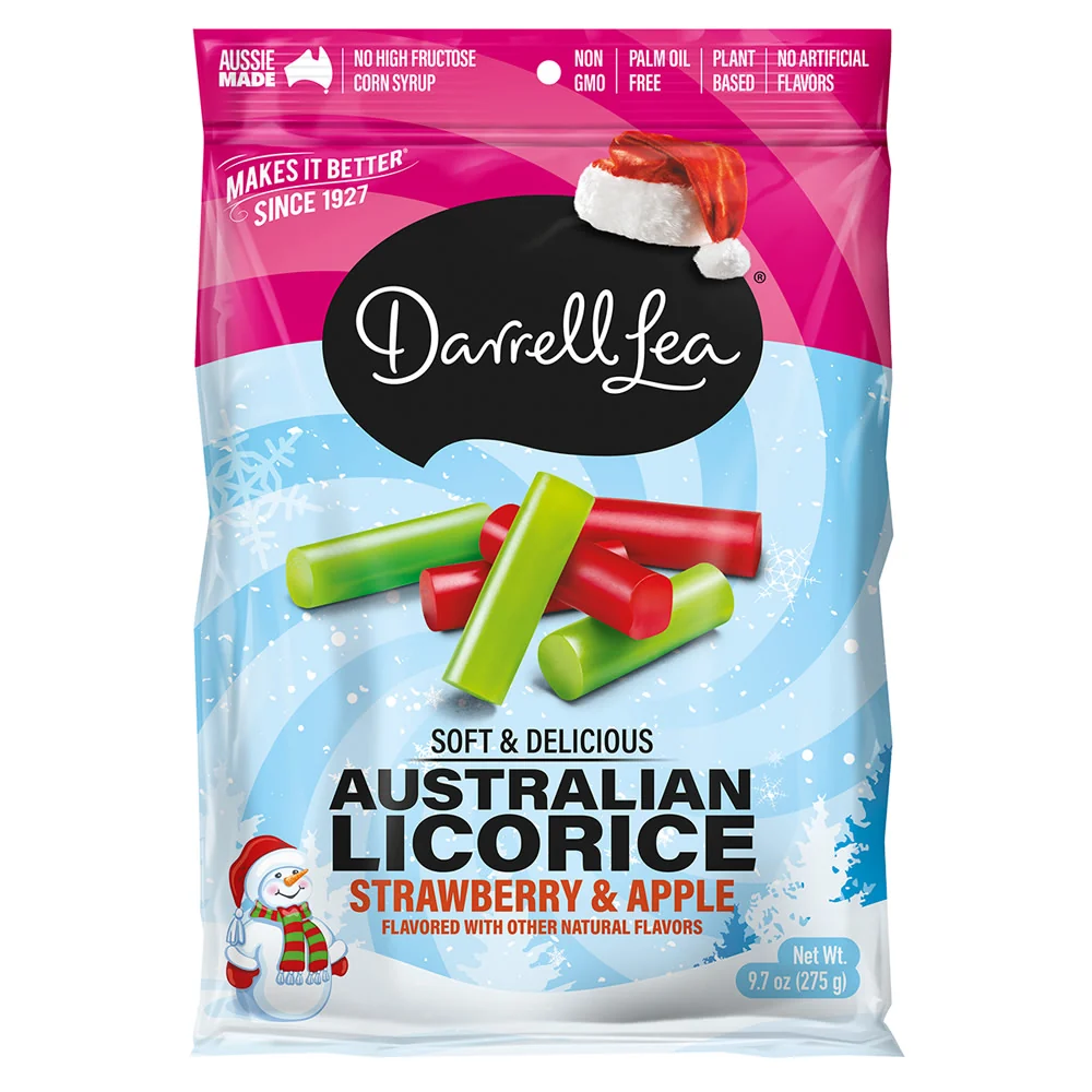 Darrell Lea Christmas Strawberry Apple Australian Licorice Bags - 12ct