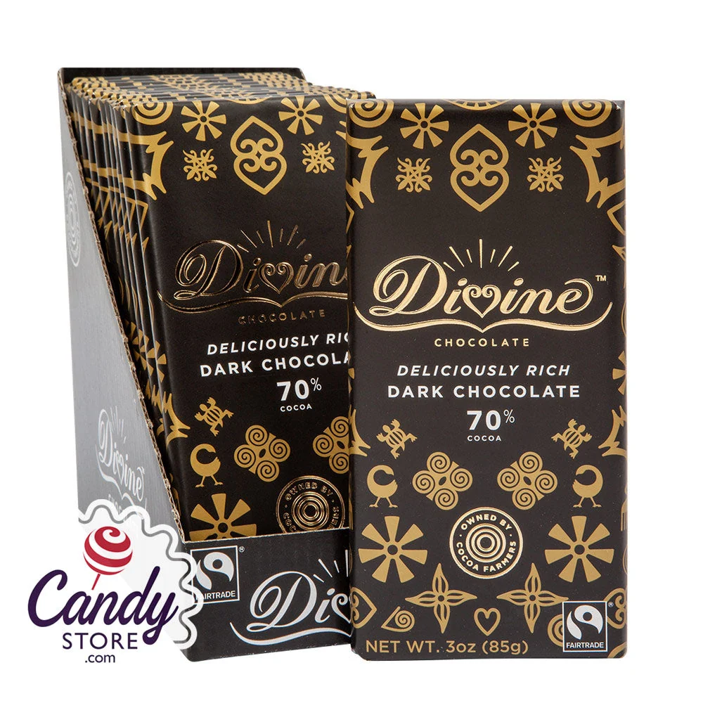 Divine 70% Dark Chocolate 3oz Bar - 12ct