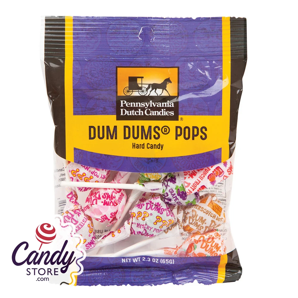 Dum Dums Pops Candy Peg Bags - 12ct Clear Windows