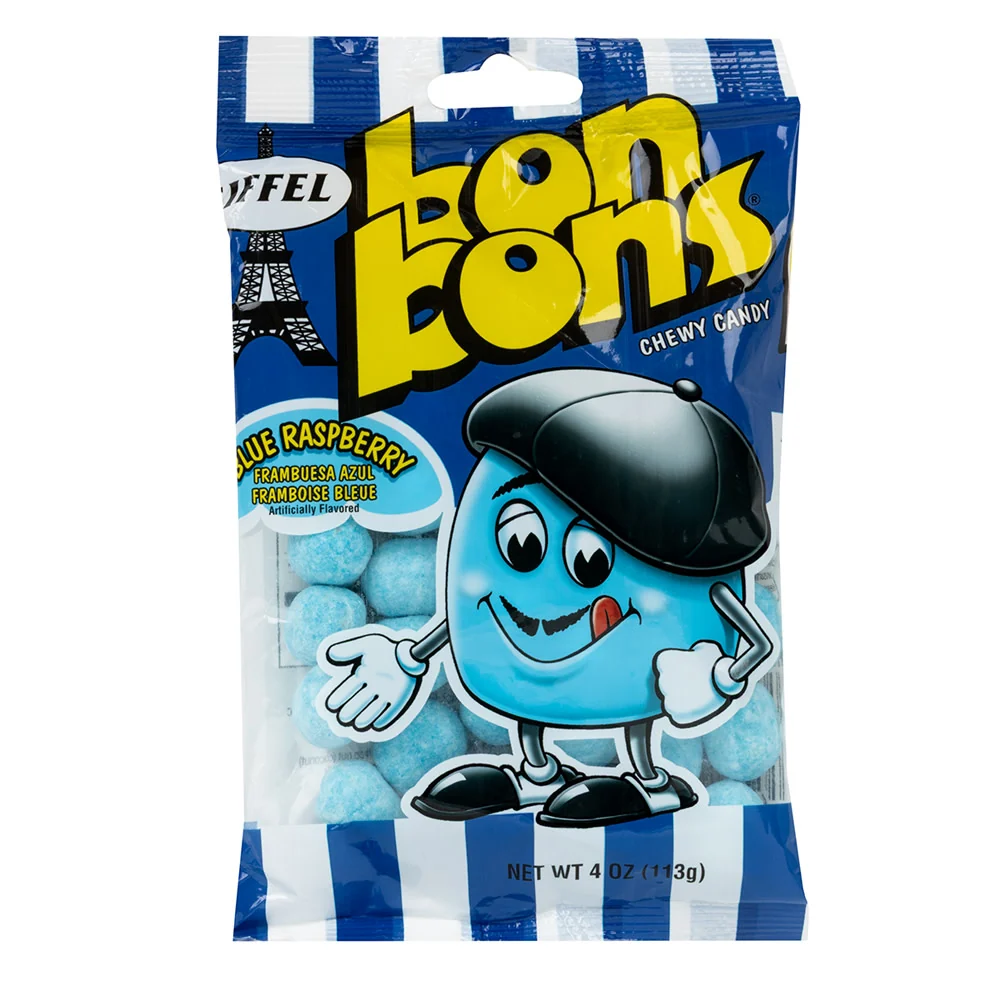 Eiffel Bon Bons Blue Raspberry Chewy Candy Peg Bags - 12ct