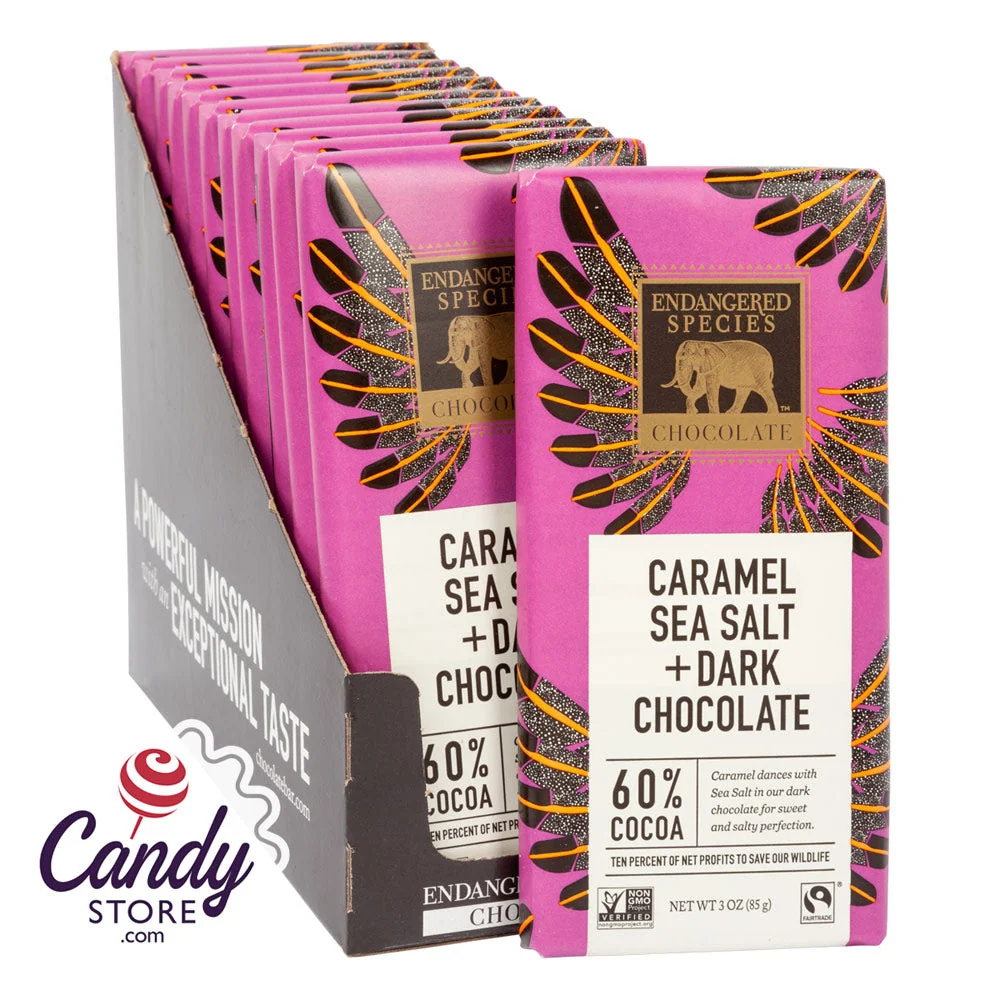 Endangered Species Dark Chocolate With Caramel And Sea Salt 3oz Bar - 12ct