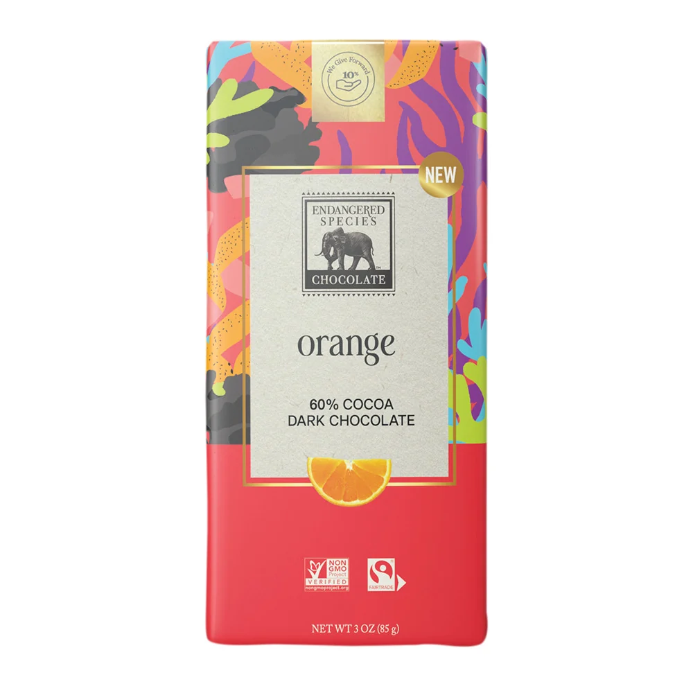 Endangered Species Dark Chocolate Orange Bars - 12ct
