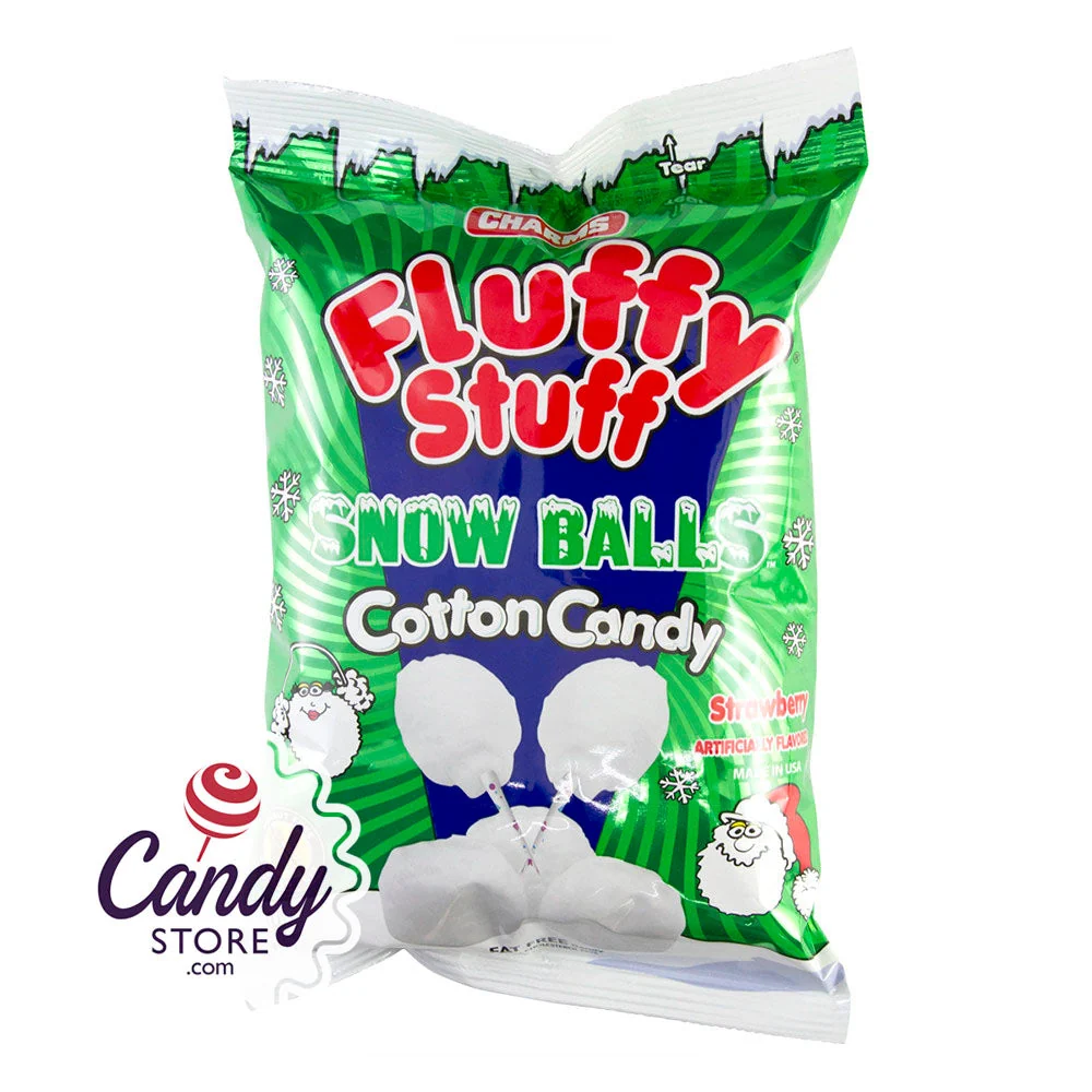 Fluffy Stuff Snow Balls Strawberry Cotton Candy 2.1oz Bags - 24ct