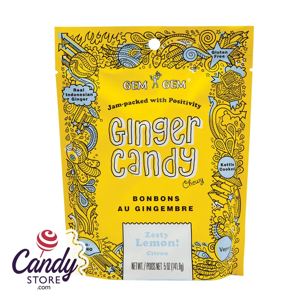 Chewy Lemon Gem Gem Ginger Candy - 12ct Peg Bags