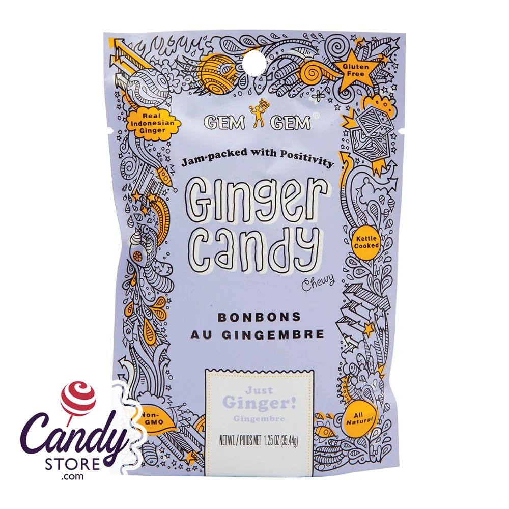 Just Ginger Gem Gem Chewy Ginger Candy - 12ct Peg Bags