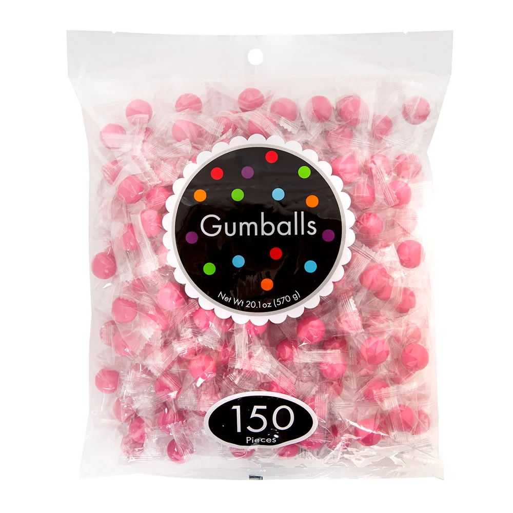 Gumballs Bright Pink Bubble Gum Wrapped 150ct Bags - 4ct