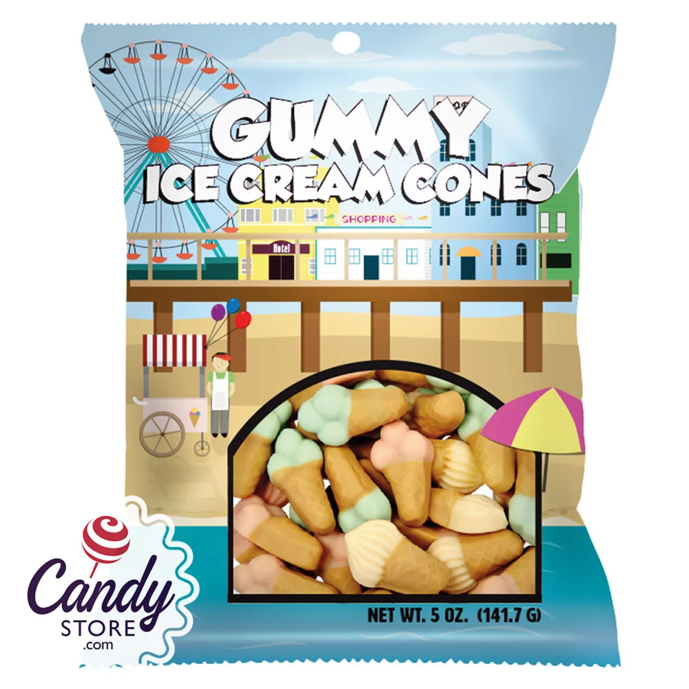 Gummy Ice Cream Cones Amusemints 5oz Peg Bags - 12ct