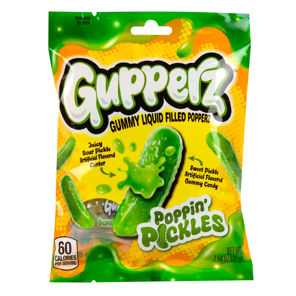 Gupperz Poppin’ Pickles Gummy Liquid Filled Popperz Peg Bags - 12ct