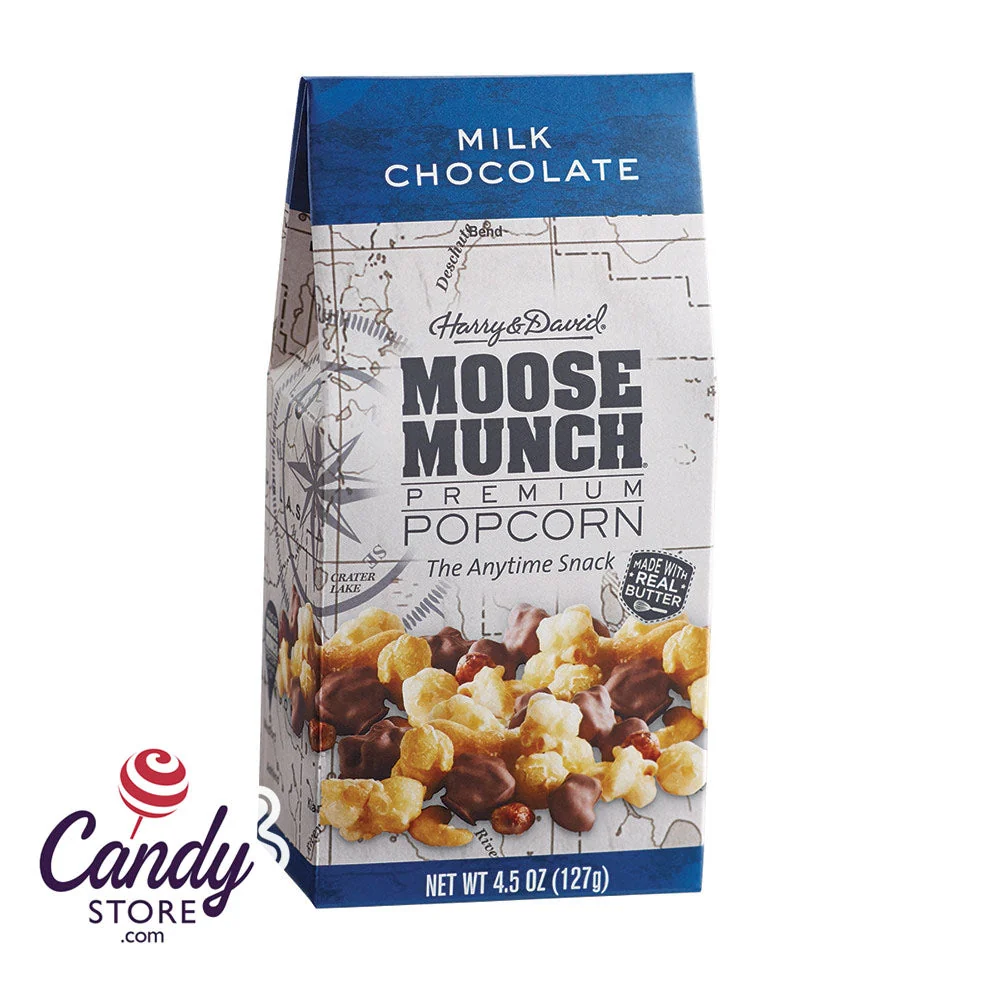 Moose Munch Popcorn Harry & David Milk Chocolate 4.5oz Gable Box - 6ct