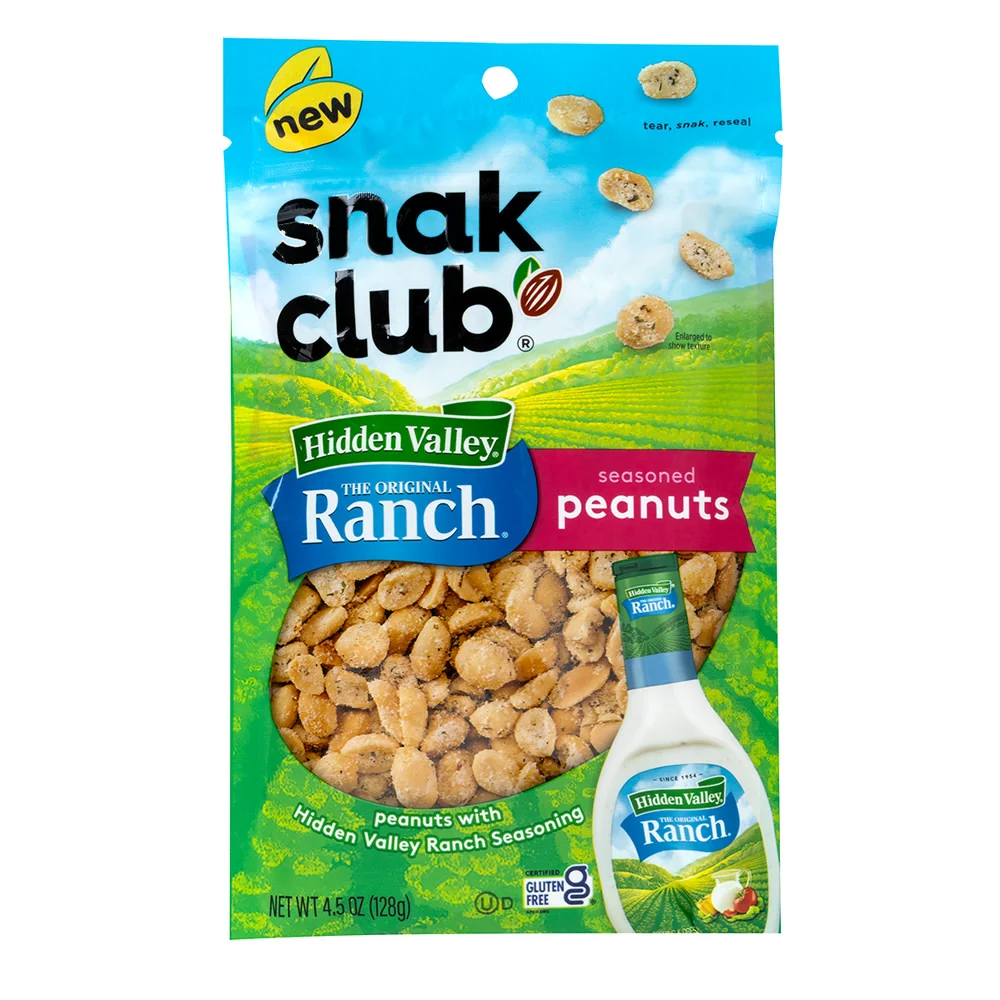 Hidden Valley Ranch Snak Club Seasoned Peanuts Peg Bags - 6ct