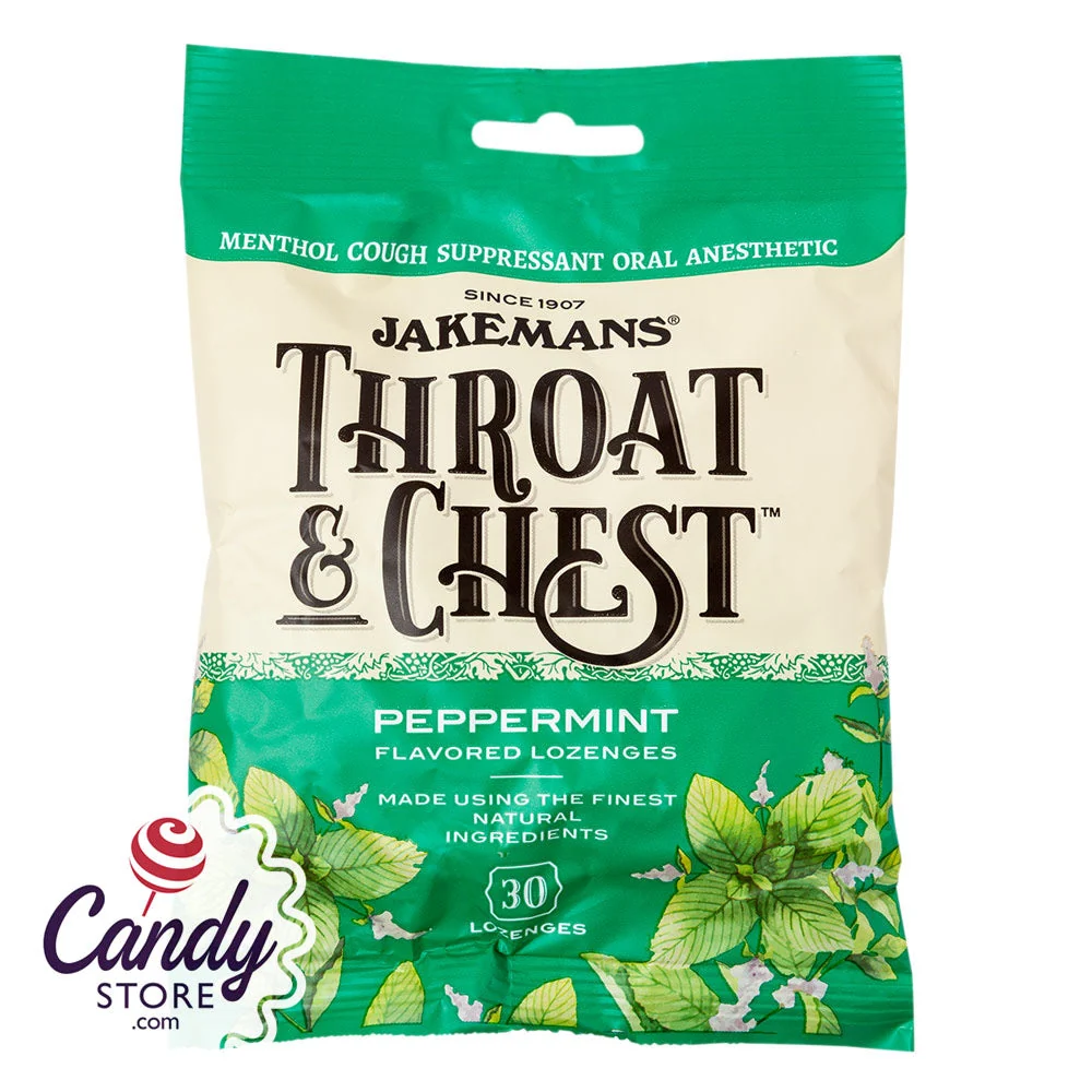 Jakemans Throat & Chest Peppermint Cough Drops 30 Pc 4oz Peg Bag - 12ct
