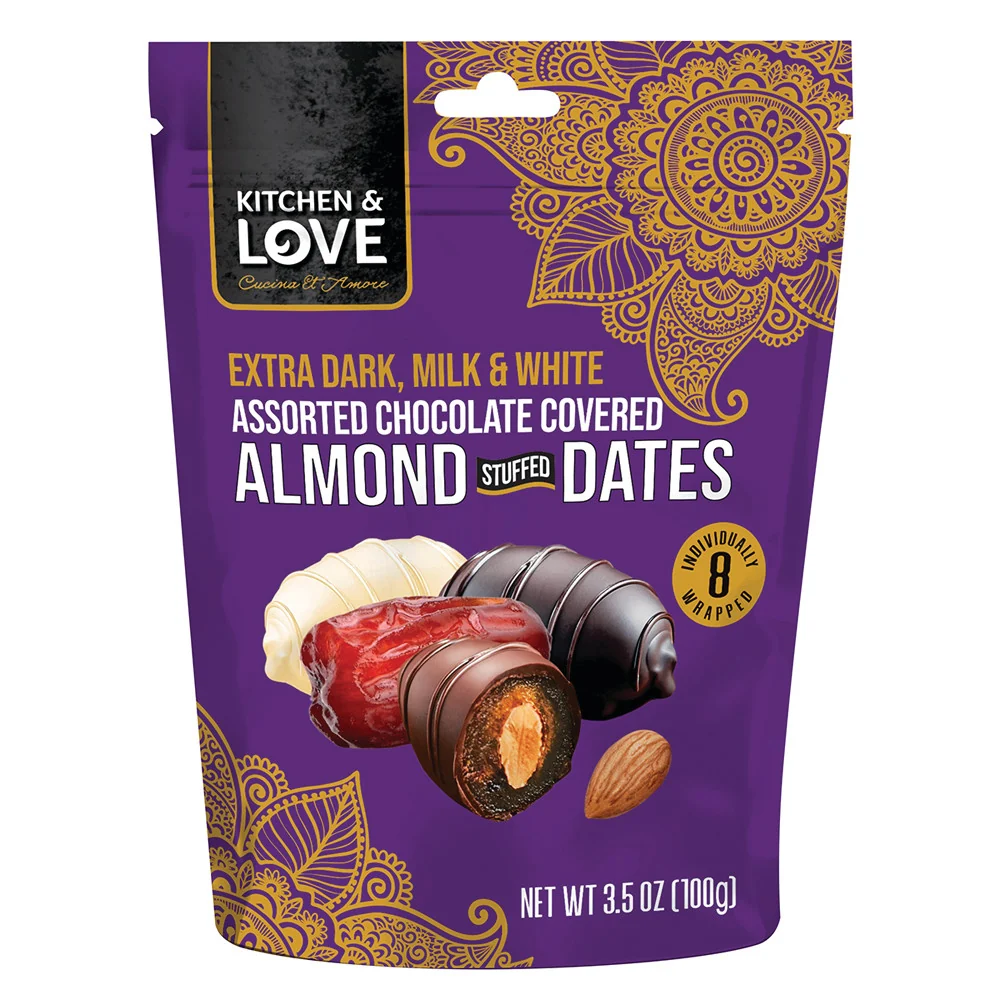 Kitchen & Love Assorted Chocolate Almond Stuffed Dates Pouches - 8ct