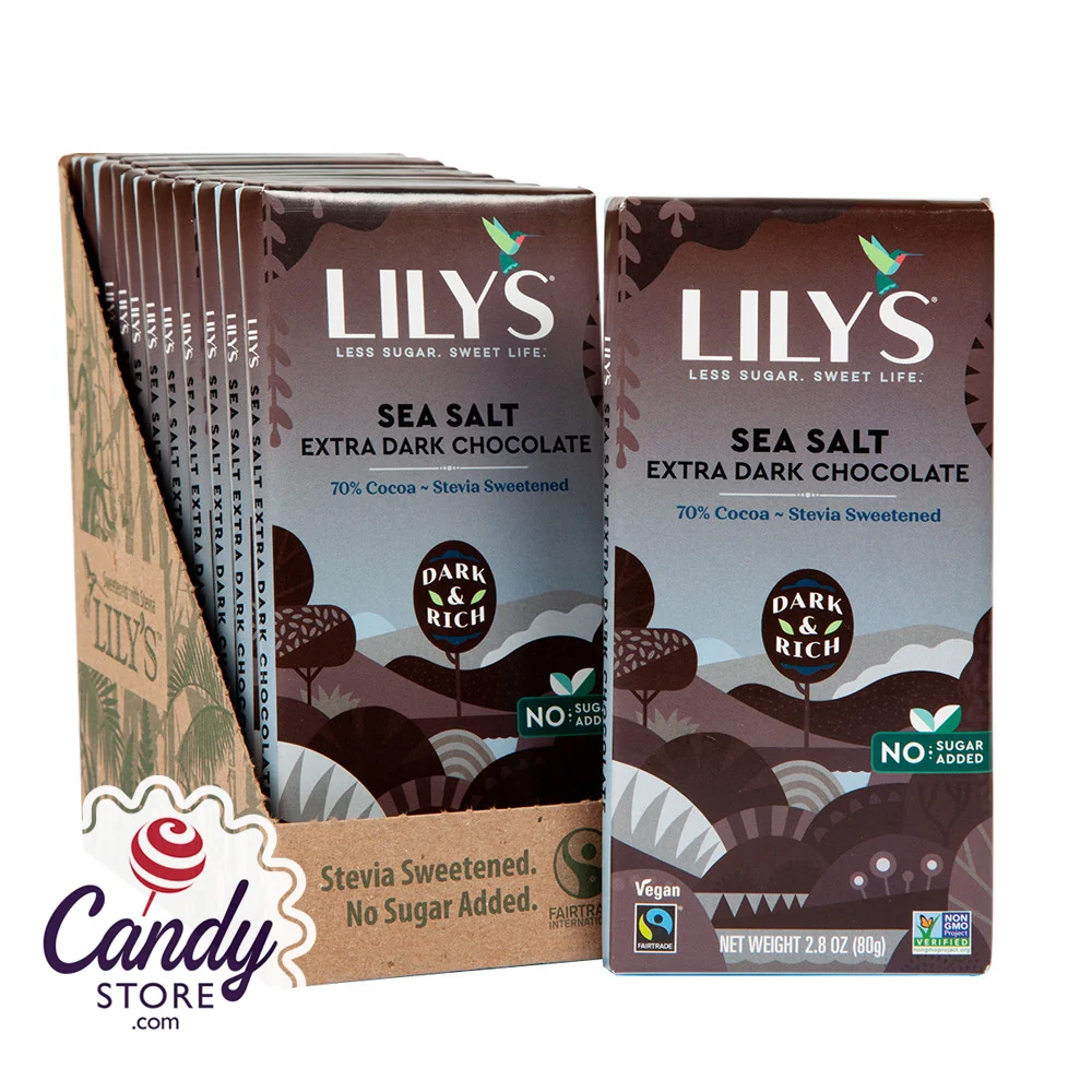 Lily's Sea Salt 70% Extra Dark Chocolate Bars - 12ct