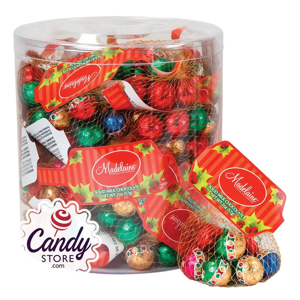Madelaine Milk Chocolate Foiled Christmas Balls 2oz Mesh Bags - 24ct