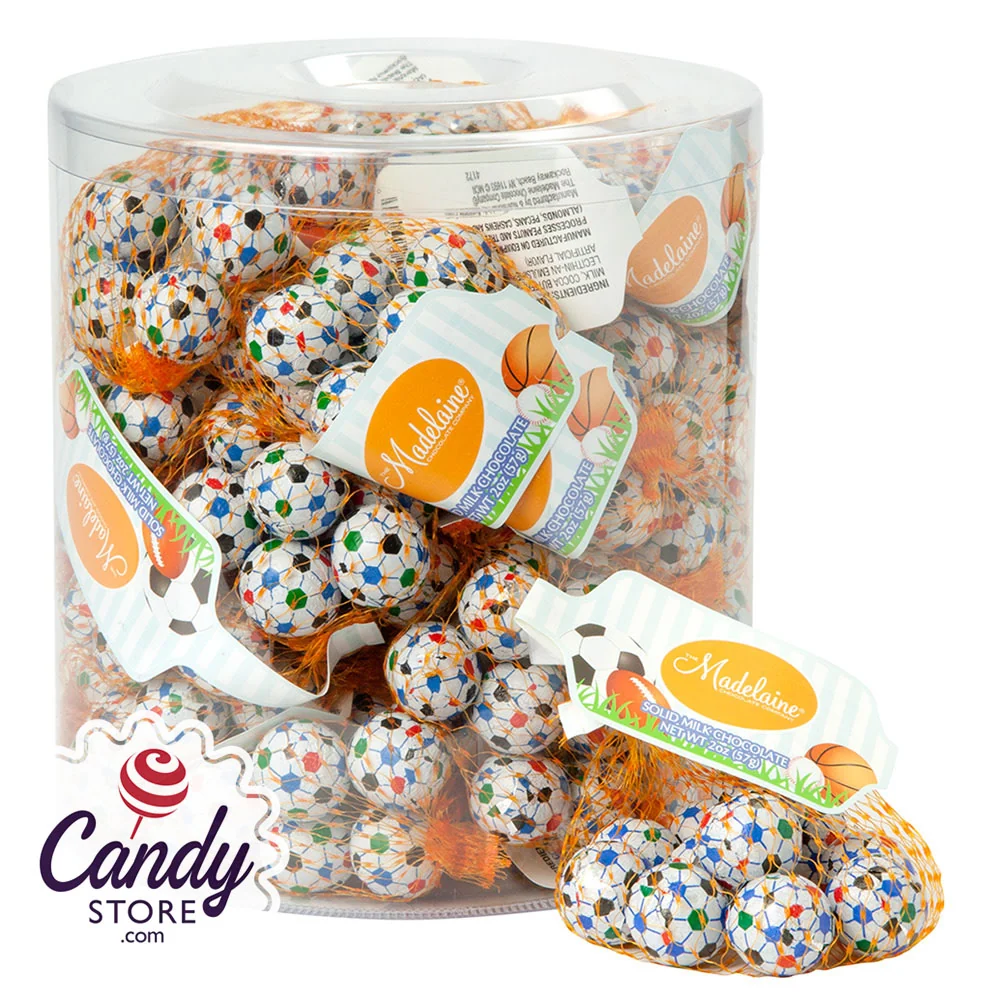 Chocolate Soccer Balls Foiled Mesh Bag by Madelaine - 24ct