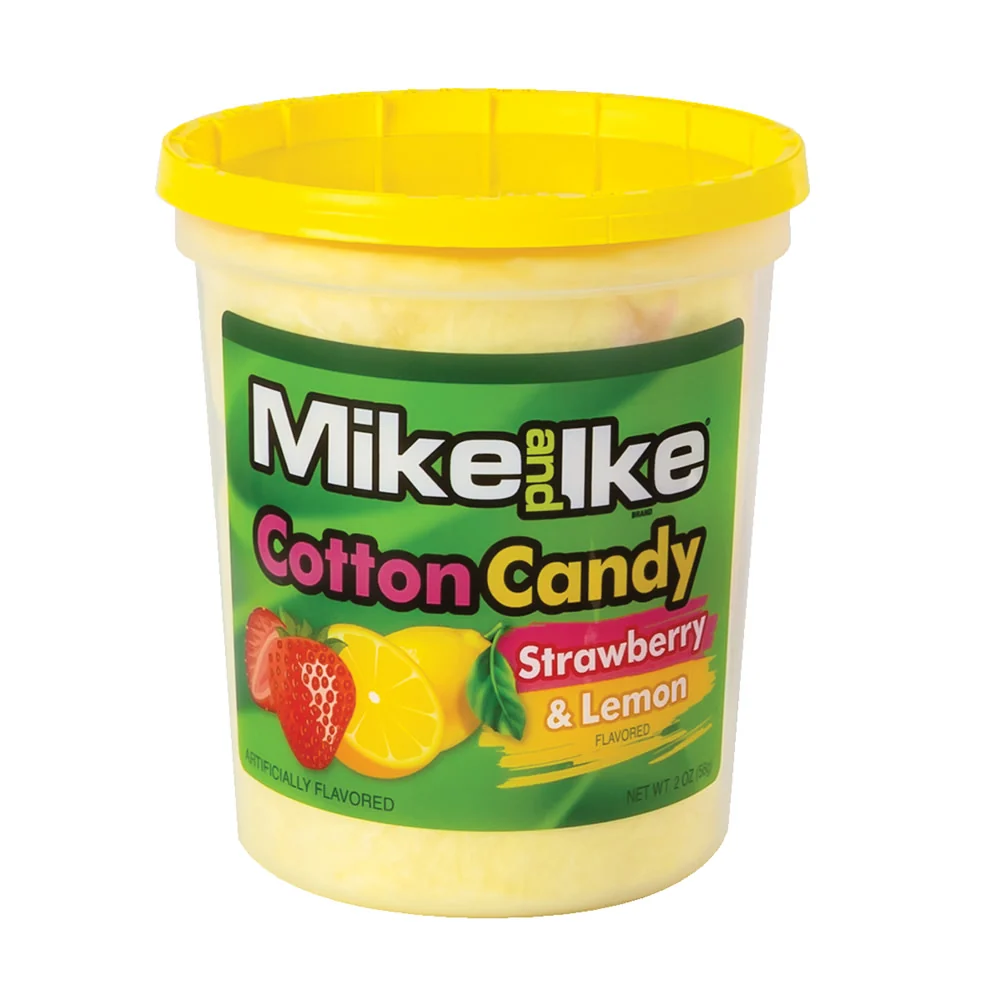 Mike & Ike Strawberry & Lemon Cotton Candy Tubs - 12ct