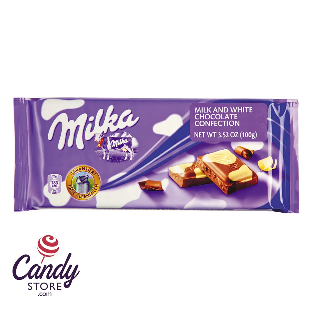 Milka Happy Cow Milk And White Chocolate Bar 3.5oz - 24ct