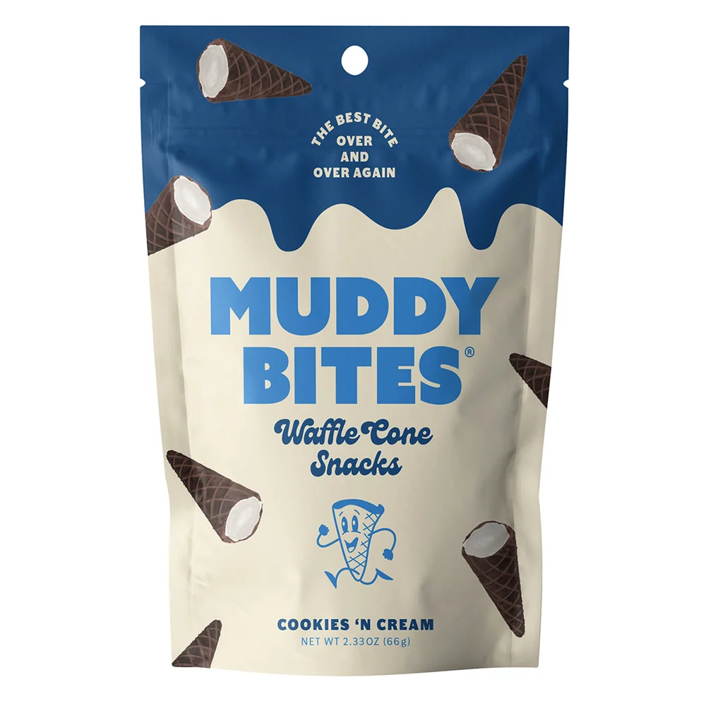 Muddy Bites Cookies and Cream Waffle Cone Snacks - 12ct