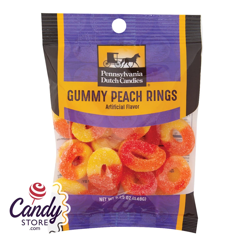 Peach Rings Gummies Candy - 12ct Peg Bags