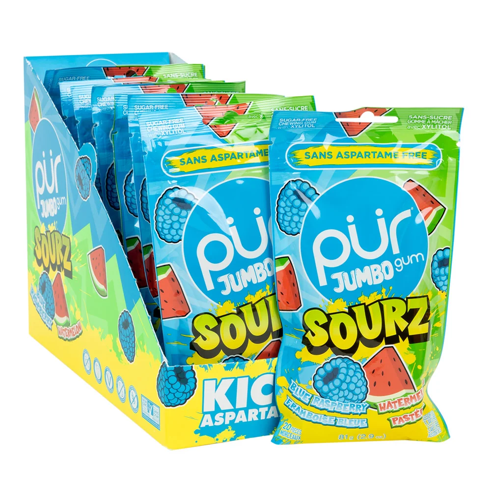 Pur Sourz Blue Raspberry Watermelon Jumbo Gum 2.9oz - 10ct