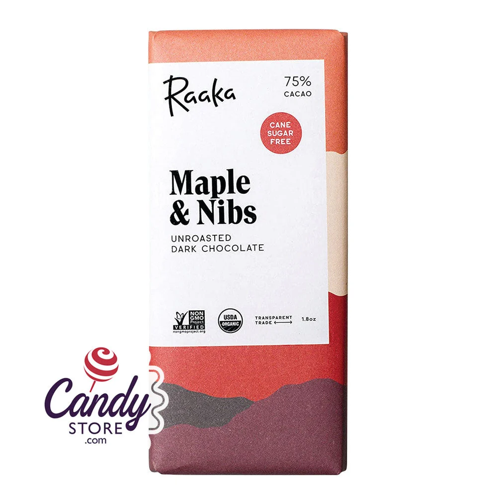 Raaka Bar 75% Dark Chocolate Maple & Nibs 1.8oz Bar - 12ct