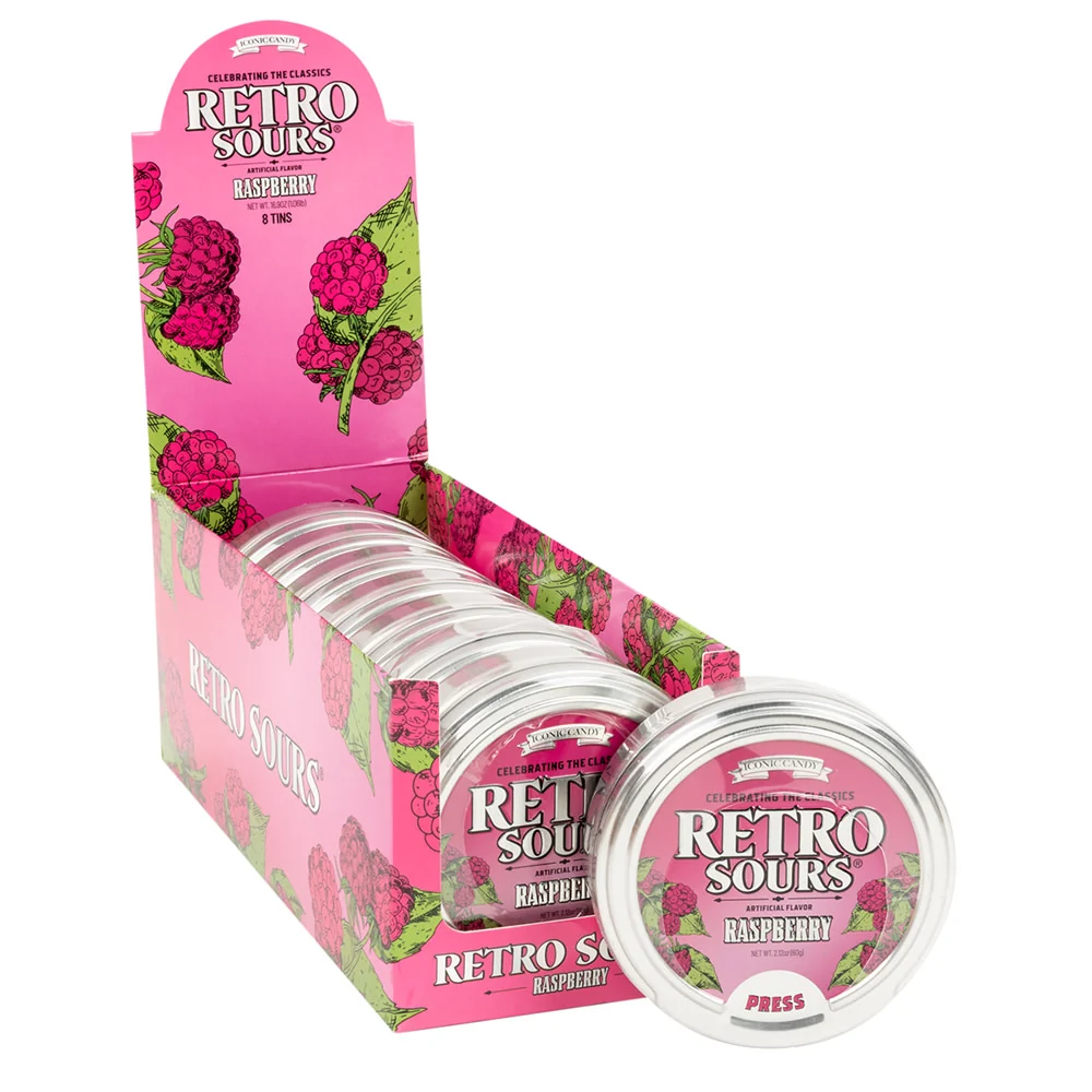 Retro Sours Raspberry Tins - 8ct