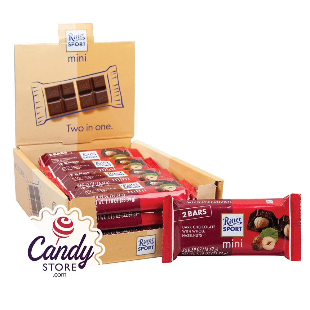 Mini Ritter Sport Dark Chocolate w Hazelnuts Bars 2-Packs - 16ct