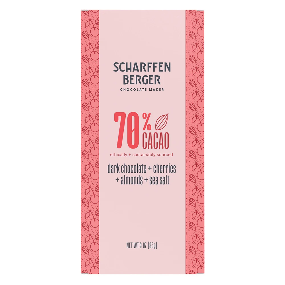 Scharffen 70% Cacao Dark Chocolate Cherries Almonds Sea Salt - 12ct