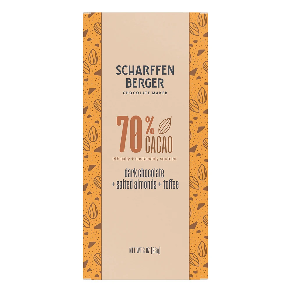 Scharffen 70% Cacao Dark Chocolate Salted Almonds Toffee - 12ct