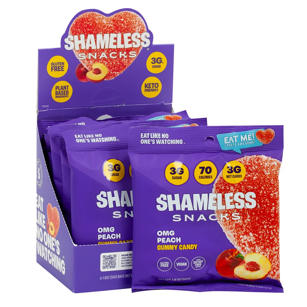 Shameless Snacks OMG Peach Gummy Candy Peg Bags - 6ct