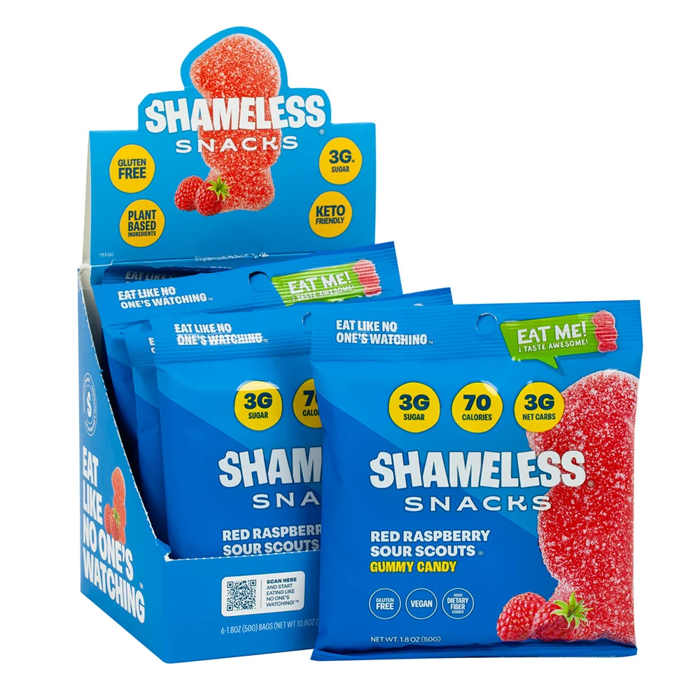 Shameless Snacks Red Raspberry Sour Scouts Gummy Candy Peg Bags - 6ct