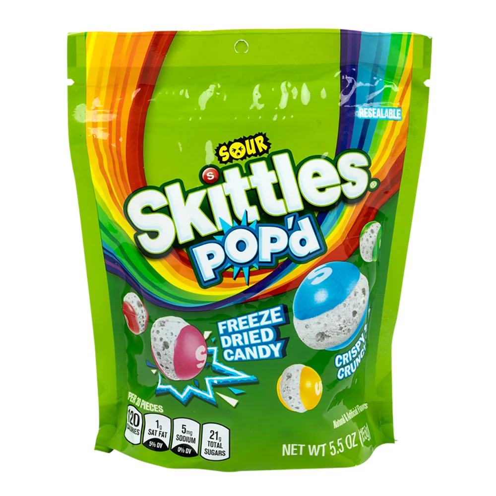 Skittles Pop'd Sour Freeze Dried Candy Pouches - 8ct