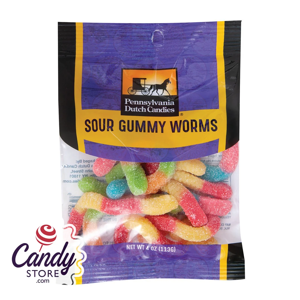 Sour Neon Worms Gummy Candy - 12ct Peg Bags