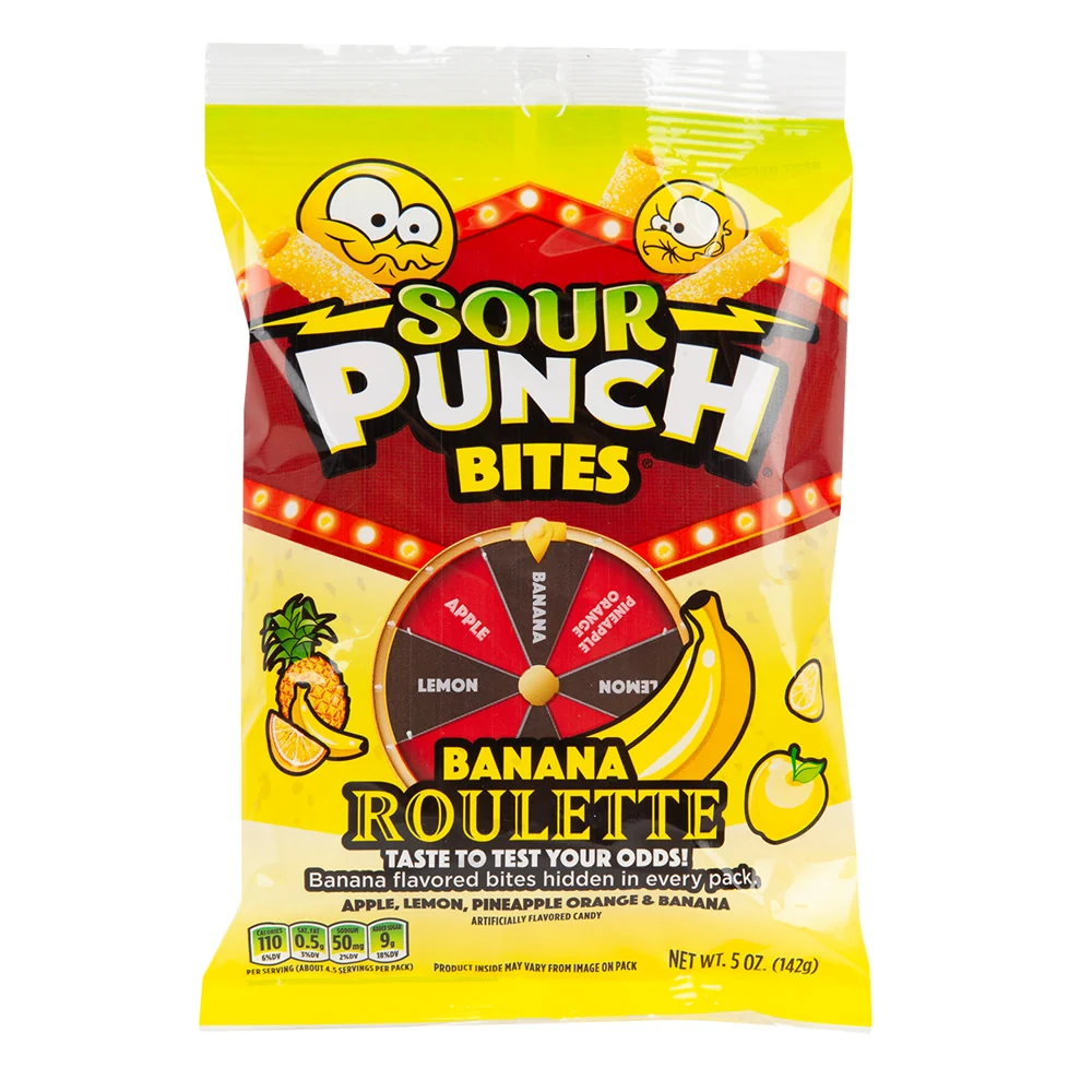 Sour Punch Banana Roulette Bites Peg Bags - 12ct