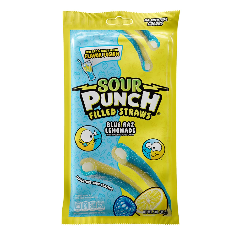 Sour Punch Blue Raz Lemonade Filled Straws Peg Bags - 12ct