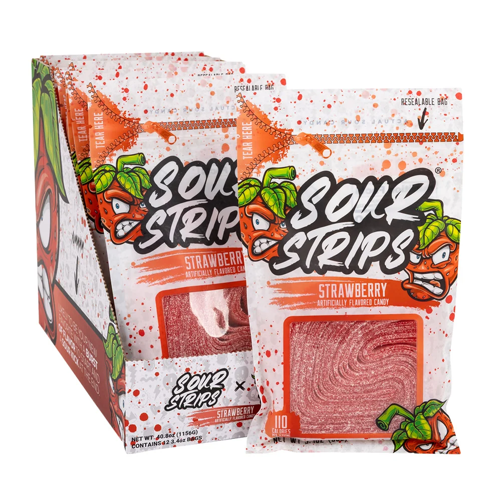 Sour Strips Strawberry Peg Bag - 12ct