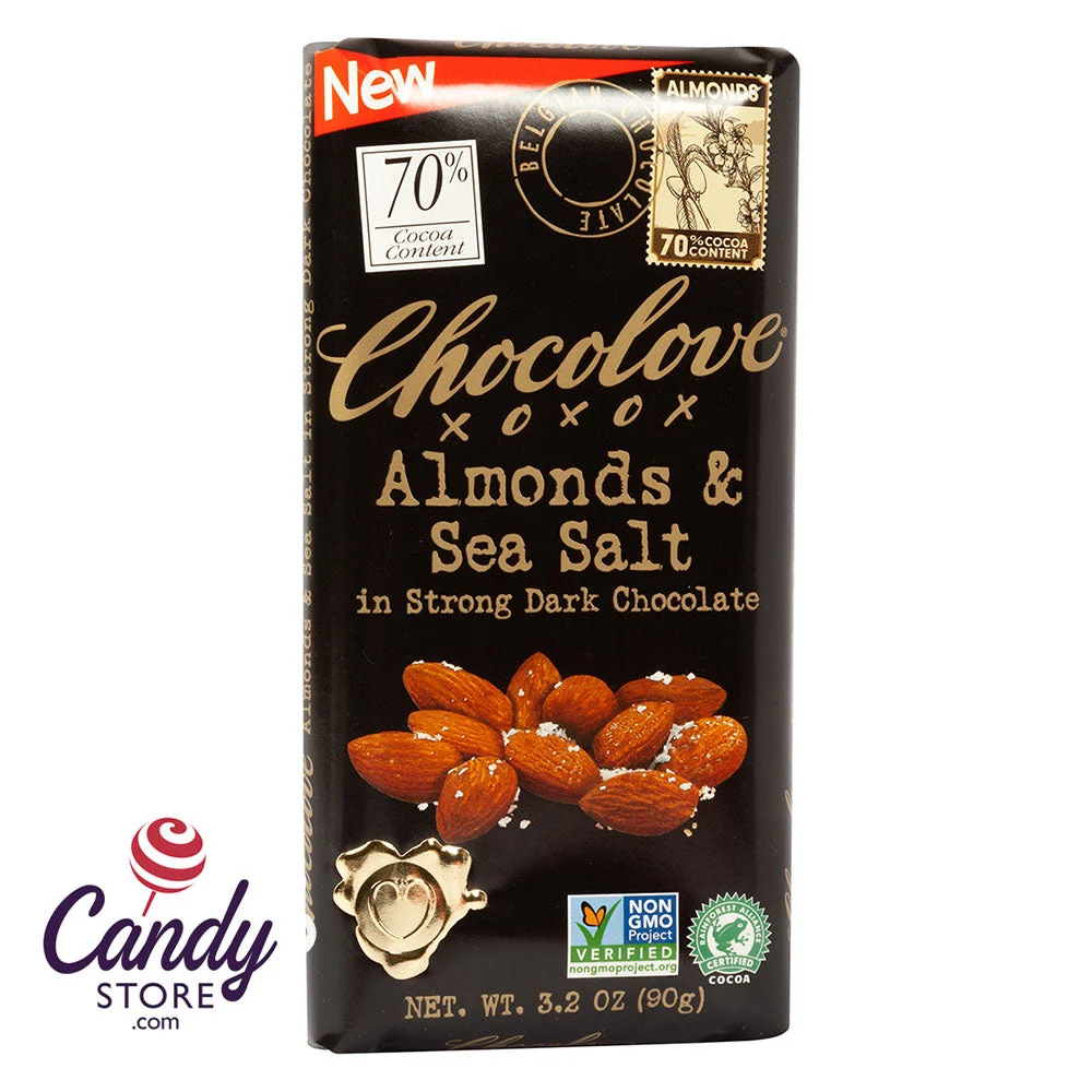 Strong Dark Chocolate Chocolove Almonds And Sea Salt 3.2oz - 12ct