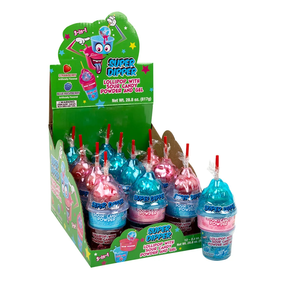 Super Dipper 3-In-1 Lollipop With Sour Candy - 12ct