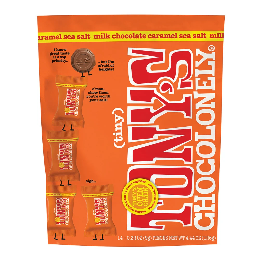 Tony's Chocolonely Tiny Milk Chocolate Caramel Sea Salt Pouches - 8ct