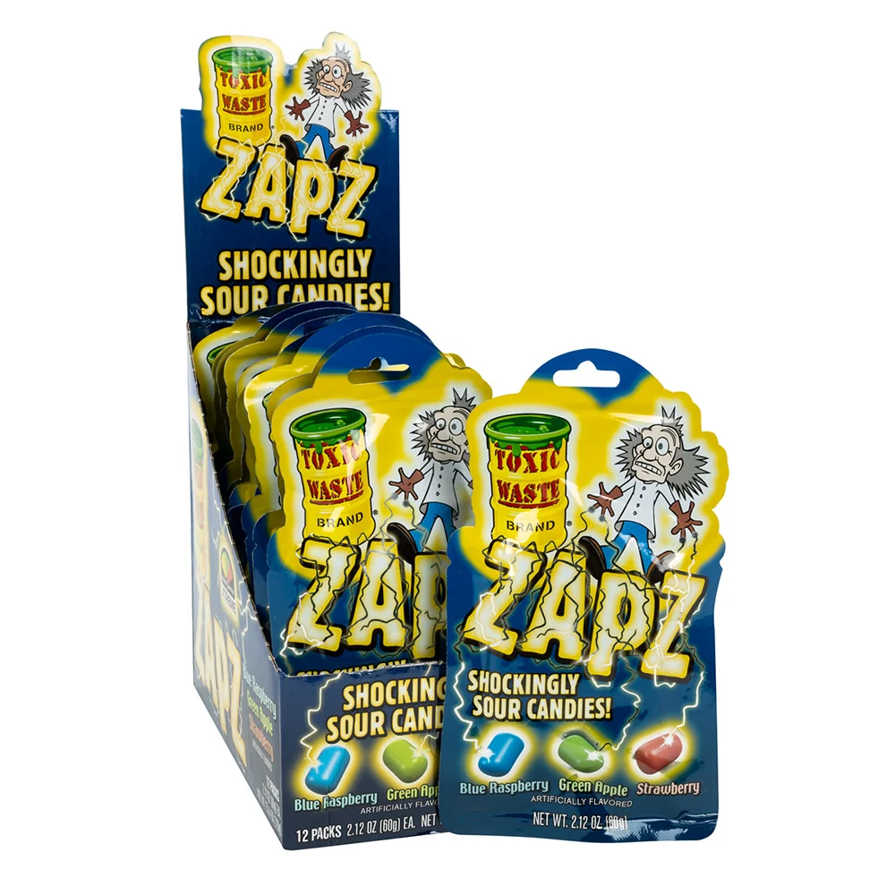Toxic Waste Zapz Sour Candies Peg Bag - 12ct