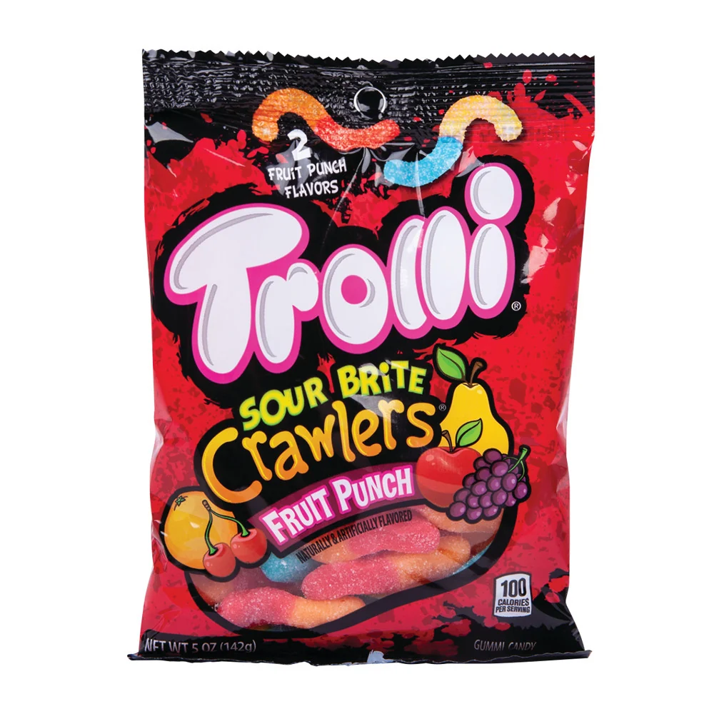 Trolli Sour Brite Crawlers Fruit Punch Peg Bags - 12ct
