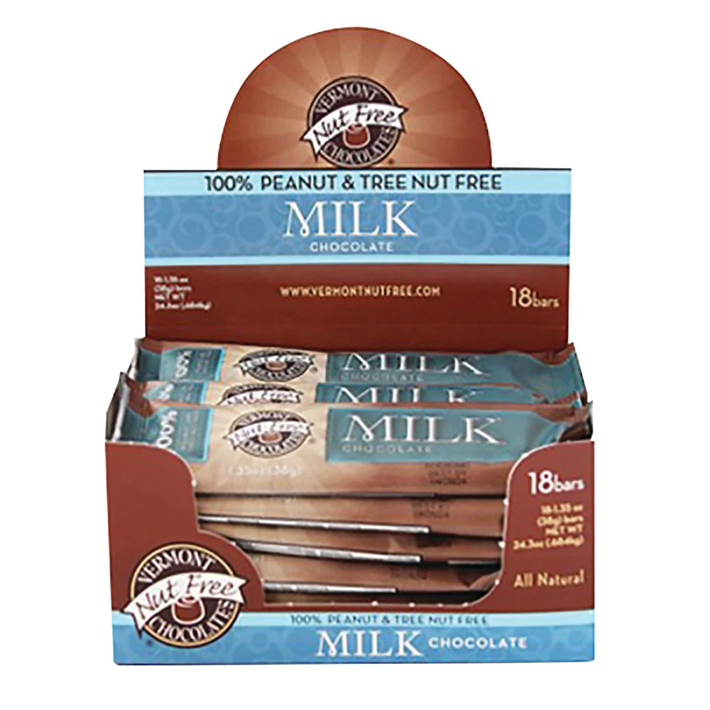 Vermont Nut Free Chocolates Small Milk Chocolate Bars - 18ct